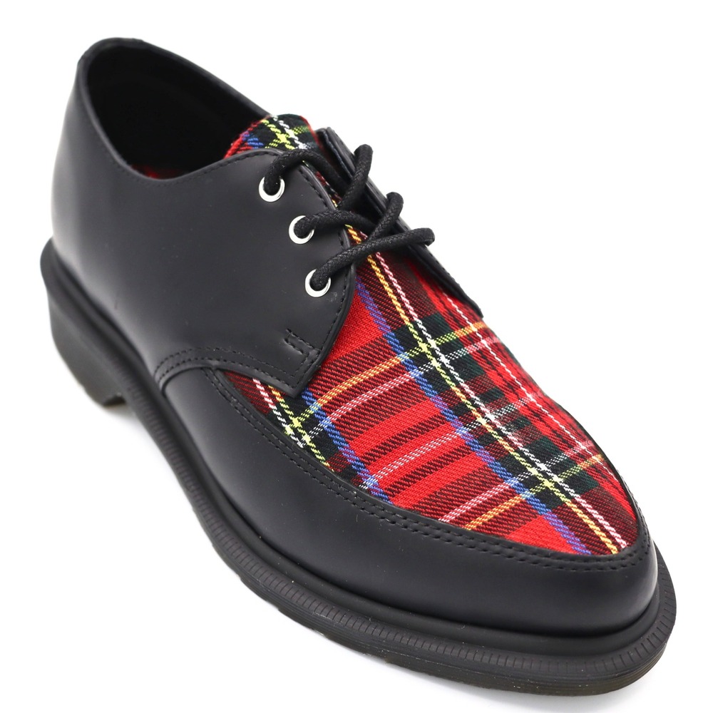 Dr. Martens Willis Tartan Plaid Creeper Shoes Black Leather Red USL 6 USM 5